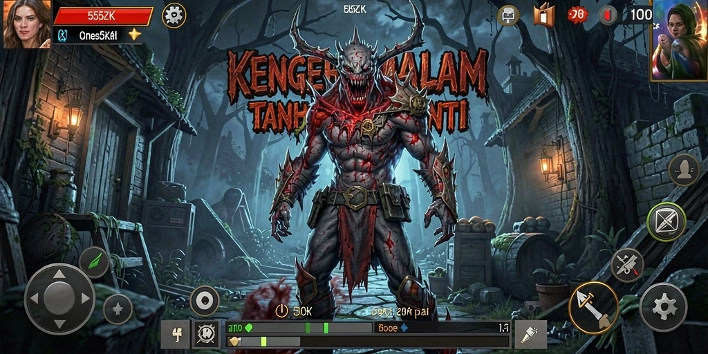 Gameplay mencekam di 555ZK dengan hantu menunggu di kegelapan.