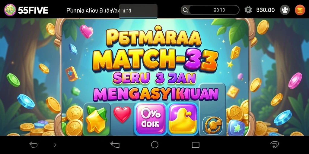 Tangkapan layar utama 55FIVE menampilkan gameplay Match-3 yang seru.