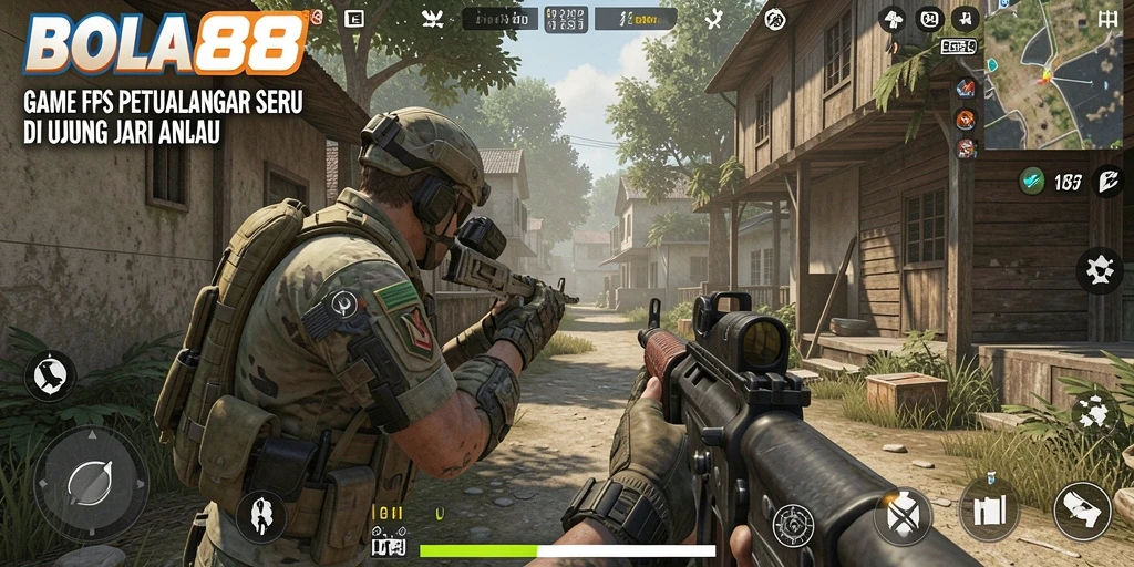 Screenshot menampilkan aksi seru dalam gameplay FPS BOLA88.