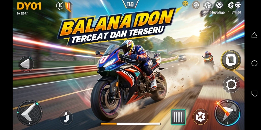 Screenshot gameplay DY01 menampilkan aksi balapan motor yang menegangkan.