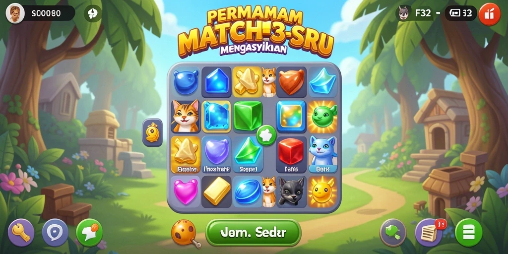 Tampilan gameplay F32 yang menarik dan seru dalam permainan Match-3.