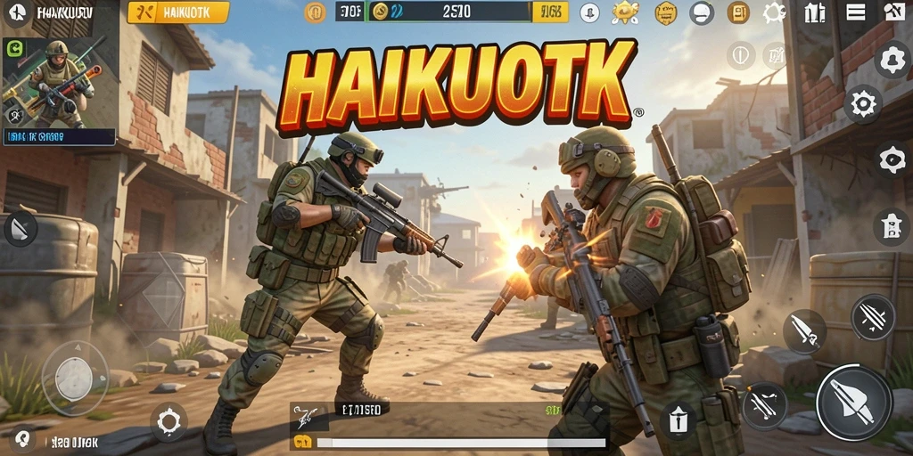 Screenshot gameplay HAIKUOTK menampilkan pertempuran intens Battle Royale.