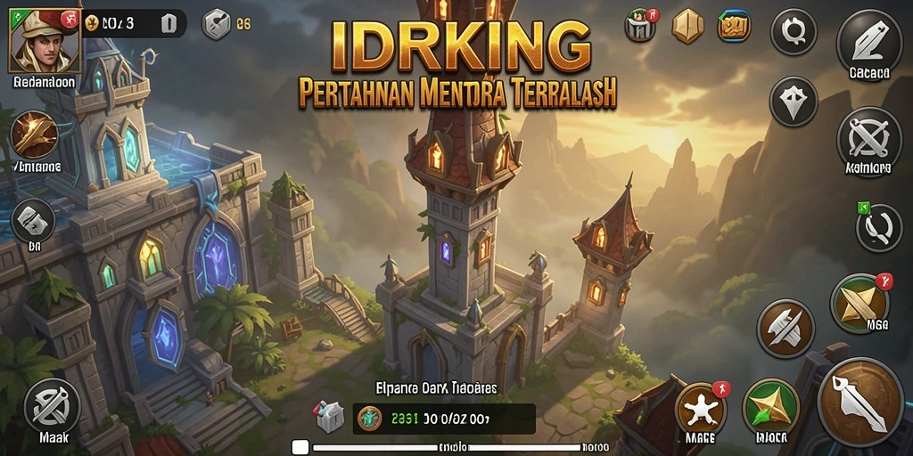 Tampilan menara pertahanan dalam IDRKING saat melawan gelombang musuh.