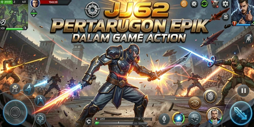 Screenshot utama JJ62 menampilkan aksi pertempuran yang mendebarkan dalam game Action.