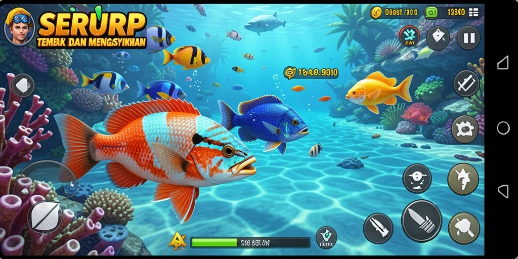 Tampilan gameplay menembak ikan yang seru dan menarik.