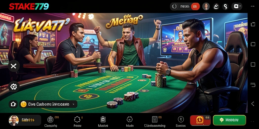 Screenshot gameplay STAKE779 yang menampilkan dealer dan meja permainan Live Casino.